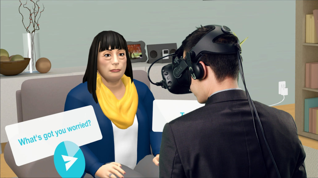 Mixed Reality Experience at ASN 2018 Scientific Affairs booth, San Diego, CA. An immersive face-to-face conversation with a virtual CKD patient. Uses the first mixed reality (MR) stereo camera and a high-powered virtual reality (VR) headset to blend the real and digital worlds, creating a very personal, immersive disease state education (DSE) booth experience. Pictured here is a still frame from the trailer video.