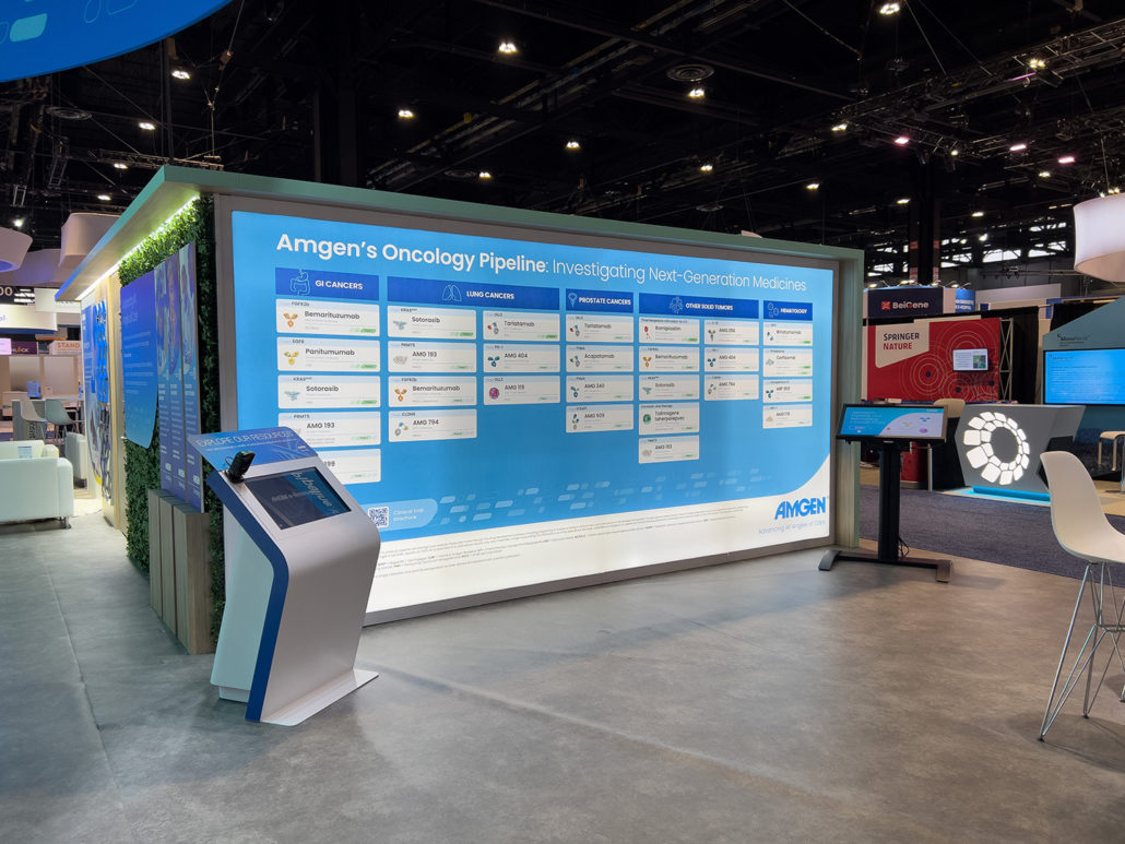 Photos from ASCO 2023; CT kiosk (AMG191A) in front of mural